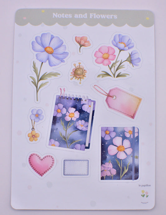 Cartela de Adesivos Notes and Flowers