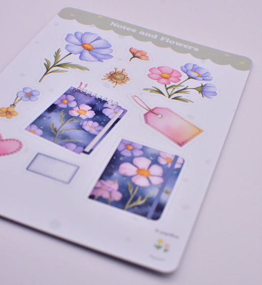 Cartela de Adesivos Notes and Flowers