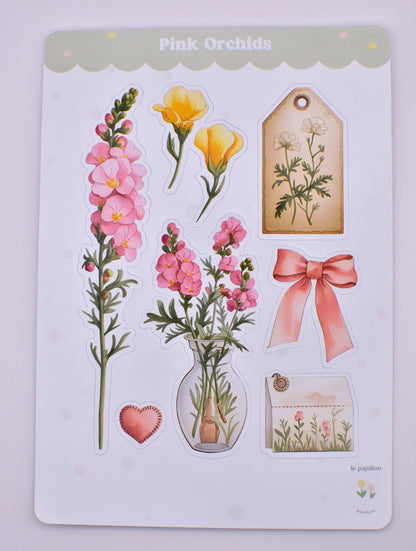 Cartela de Adesivos Pink Orchids
