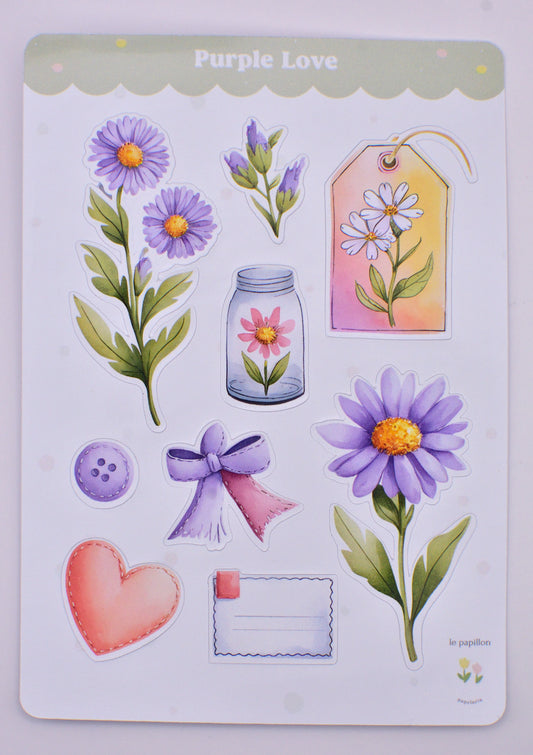 Cartela de Adesivos Purple Love