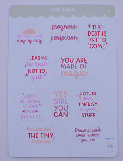 Cartela de Adesivos Self Love