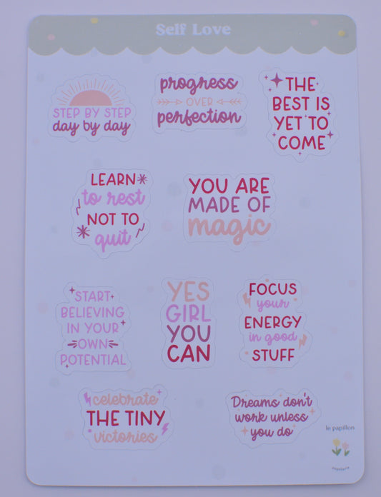 Cartela de Adesivos Self Love