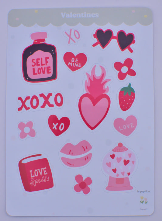 Cartela de Adesivos Valentines